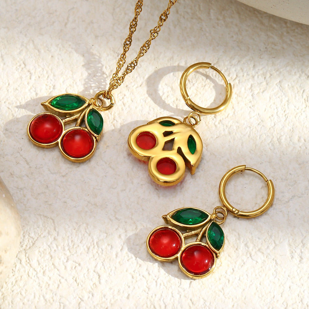 Collana da Donna con Ciondolo a Ciliegia in Acciaio Inossidabile Placcato Oro 18K