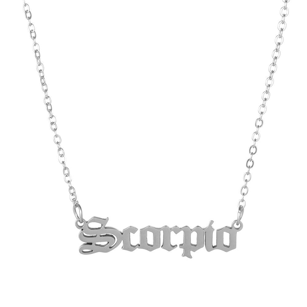 Minimalist Stainless Steel Teardrop Zodiac Letter Necklace for Unisex