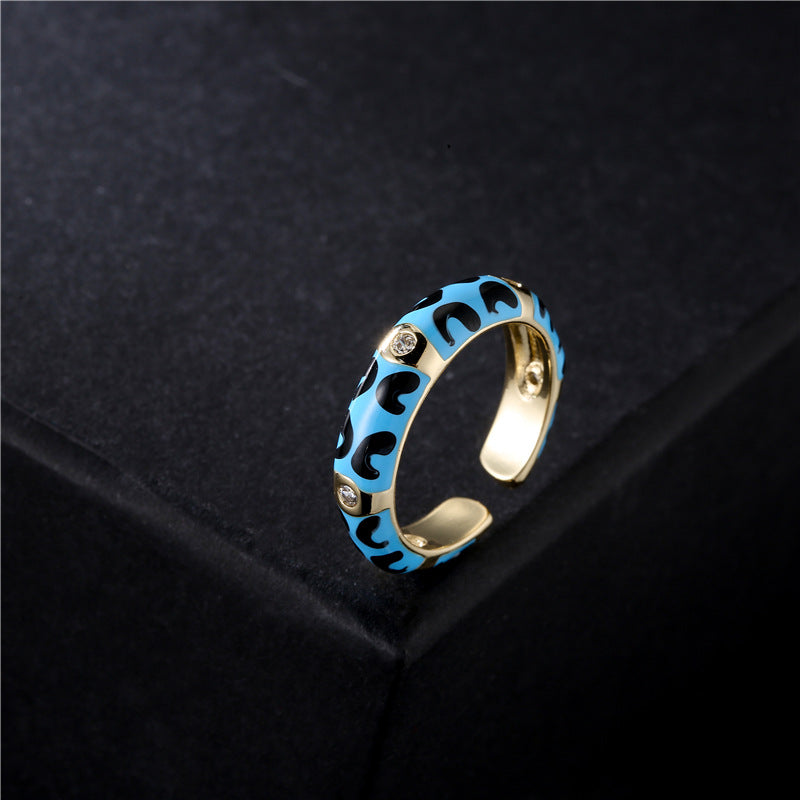 Colorful Drip Oil Geometric Brass Ring with Micro-inlaid Cubic Zirconia for Women