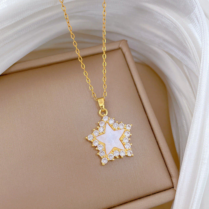 Sweet Elegant Star Rhinestone Titanium Steel Necklace Unisex Cable Chain