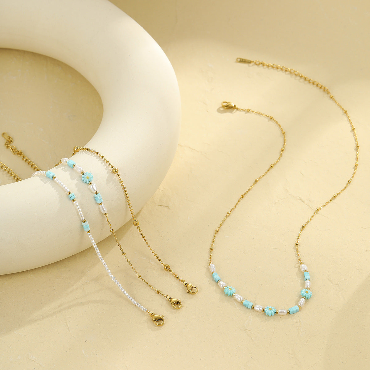 Collana Bohemien da Donna con Perline Geometriche in Acciaio Inossidabile con Finitura Placcata