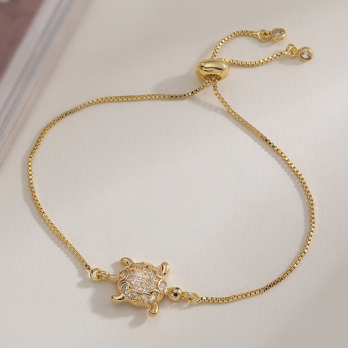 18K Gold Plated Brass Cubic Zirconia Turtle Bracelet for Women