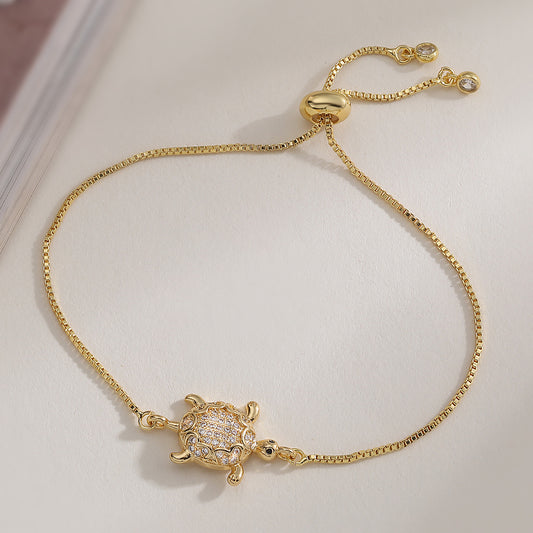 18K Gold Plated Brass Cubic Zirconia Turtle Bracelet for Women
