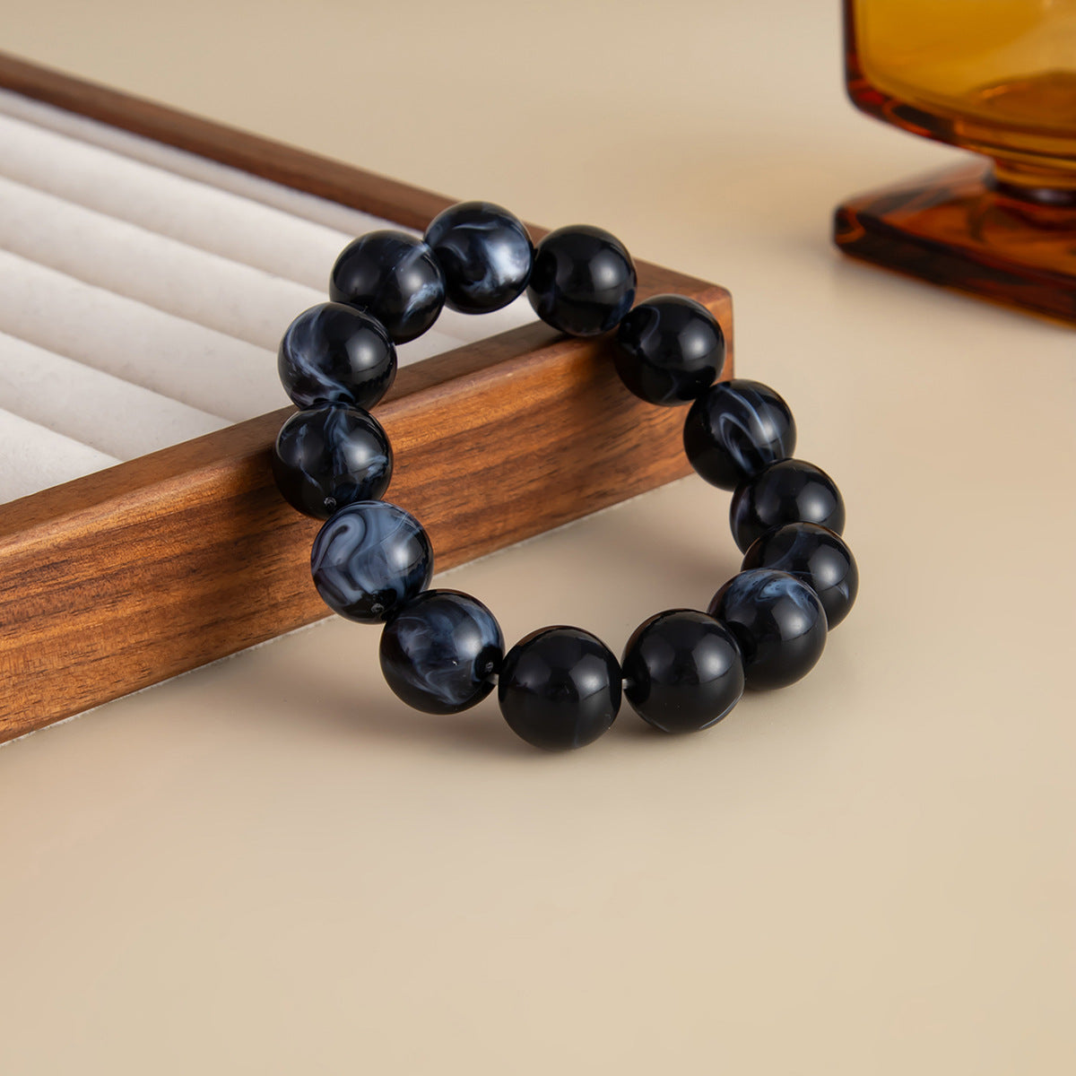 Gradient Round Geometric Resin Beaded Bracelet CCB Bamboo Joint Curved Tube Bangle