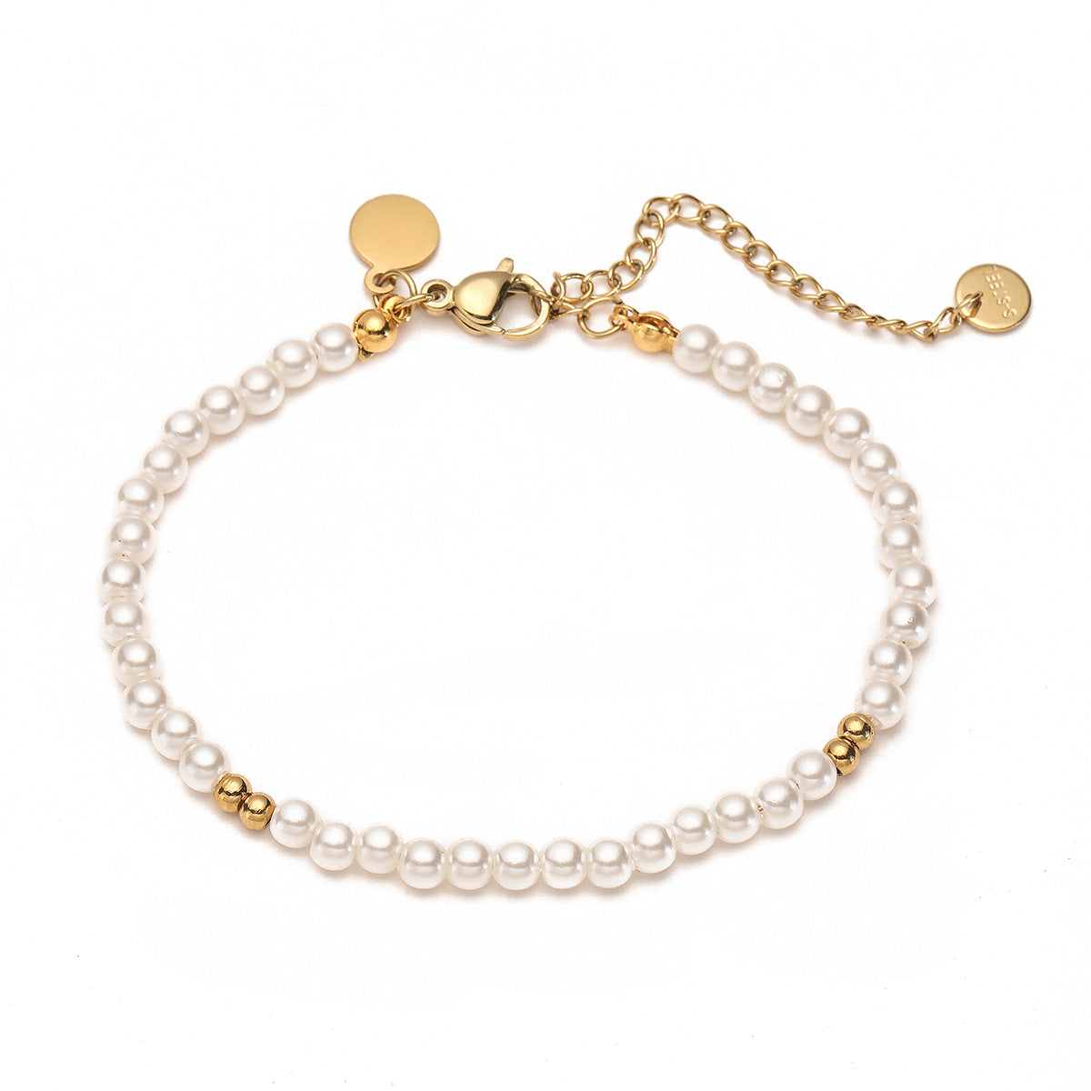 Elegant 18K Gold Plated Geometric Stainless Steel Bracelet with Pearl for Women