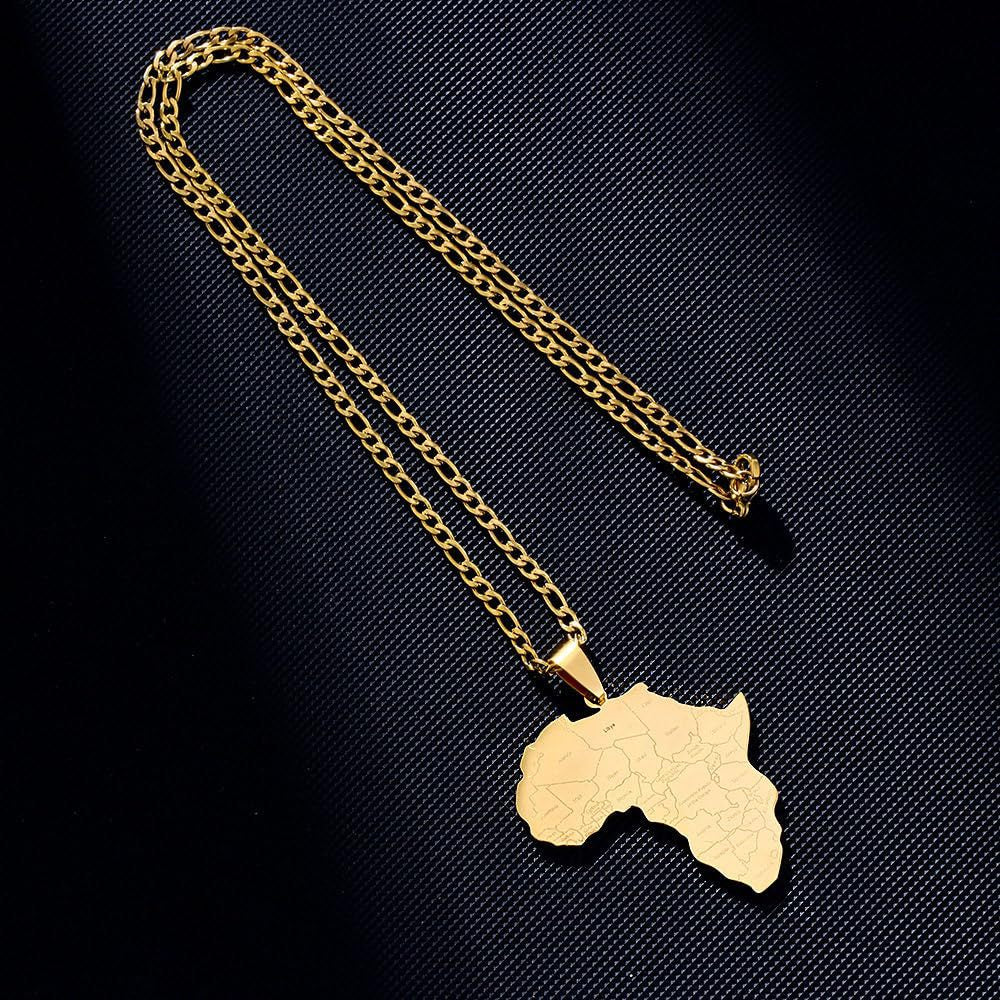 Minimalist African Map Pendant Necklace in Stainless Steel with Titanium Steel Charm and Electroplated Finish for Unisex Wear