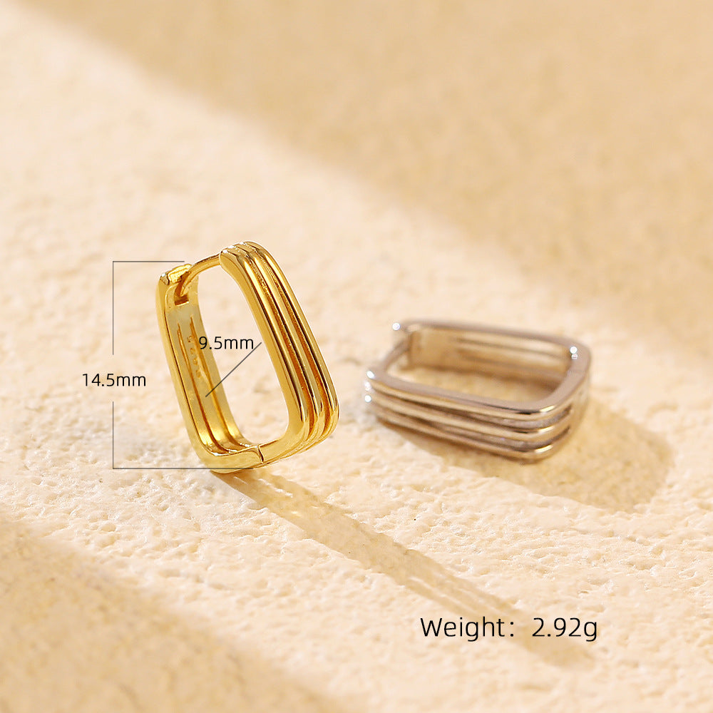 Pendientes de aro cuadrados minimalistas elegantes geométricos chapados en plata de ley 925