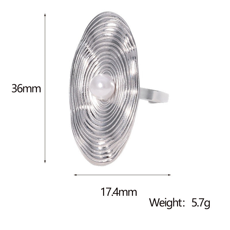 Anello Ovale Minimalista con Perla in Acciaio Inossidabile Placcato per Donna