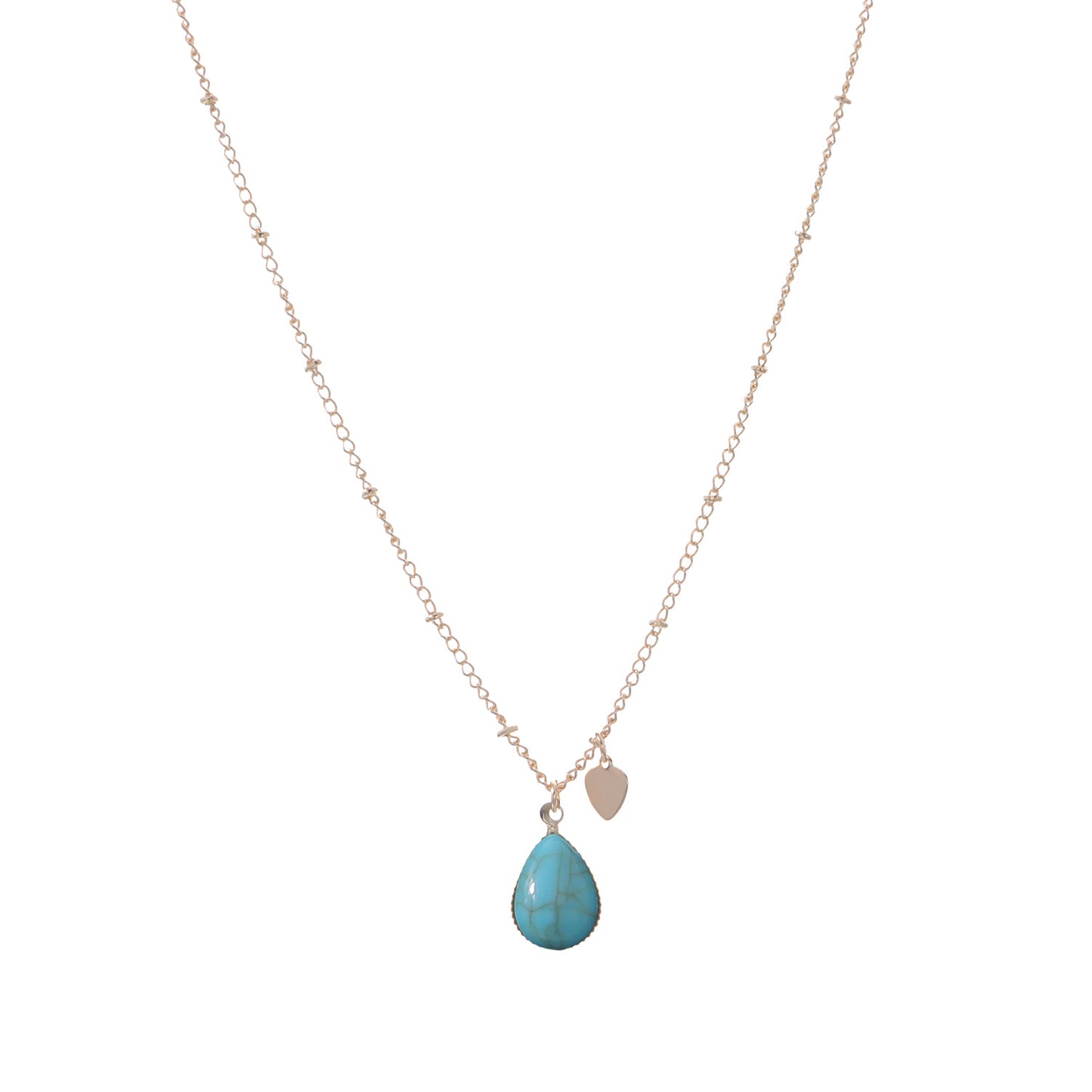 Alloy Heart Pendant Necklace with Simulated Turquoise Inlay