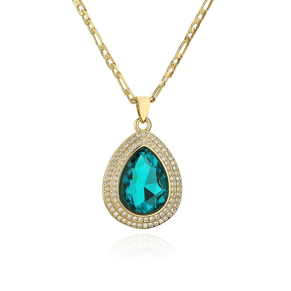 Collana pendente a goccia geometrica minimalista da donna in ottone con placcatura in oro vero e intarsio di zirconi