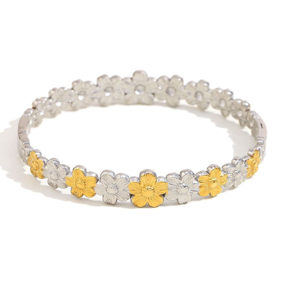 Bracciale a Fiore da Donna in Acciaio Inossidabile Placcato Oro 18K a Goccia Minimalista con Catena a Maglie Audaci