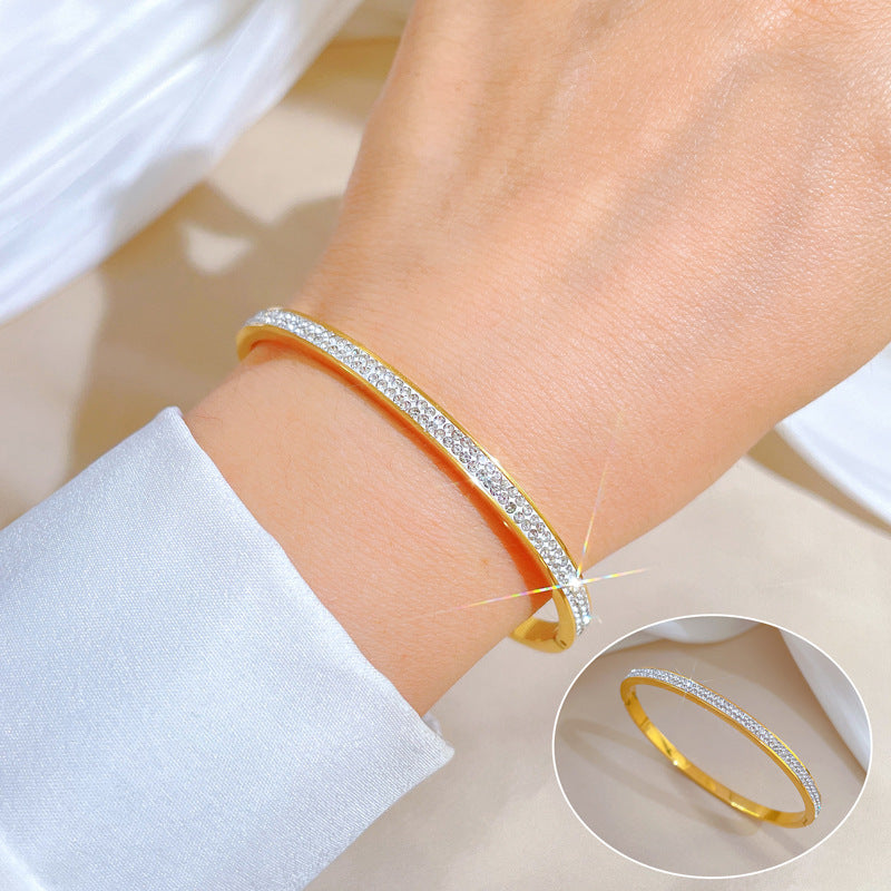 Minimalist Luxury Titanium Steel Bracelet with Mother-of-Pearl Smile Charm