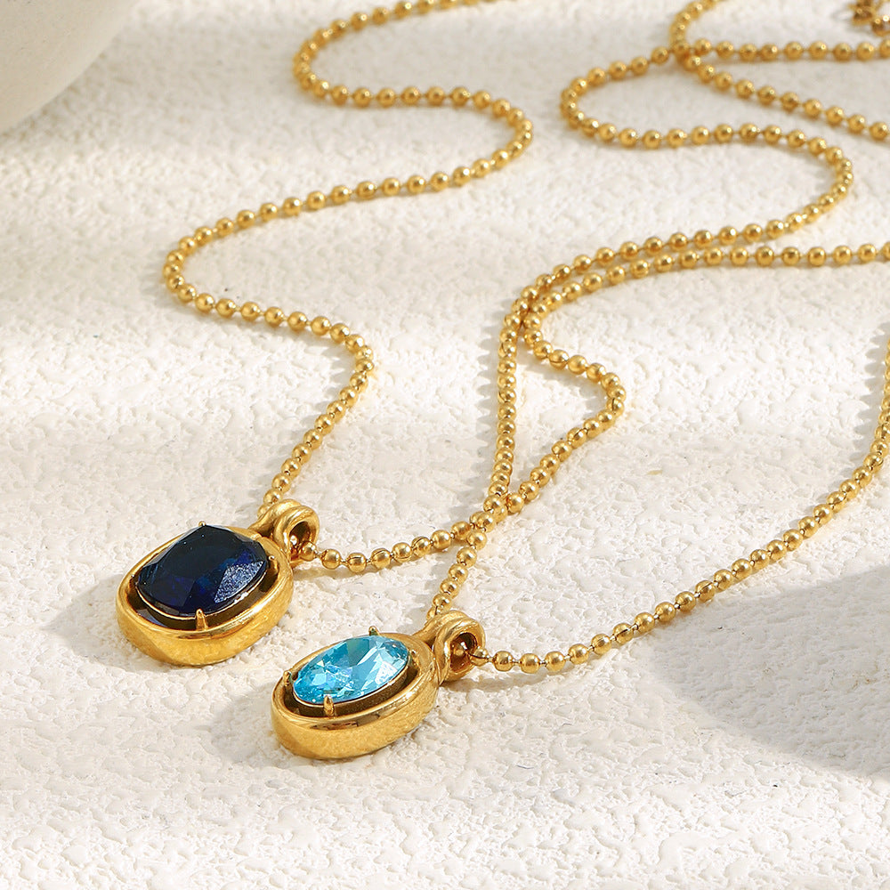 Collana con Ciondolo Geometrico Minimalista da Donna in Acciaio Inossidabile con Placcatura in Oro 18K e Zircone Blu Lucido a Specchio