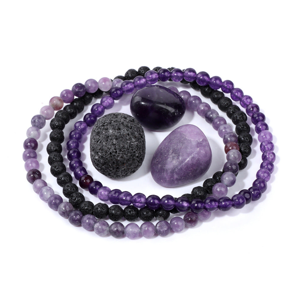Vintage Geometric Stone Beaded Bracelet Set Unisex Meditation Raw Stone Stress Relief Hand Jewelry