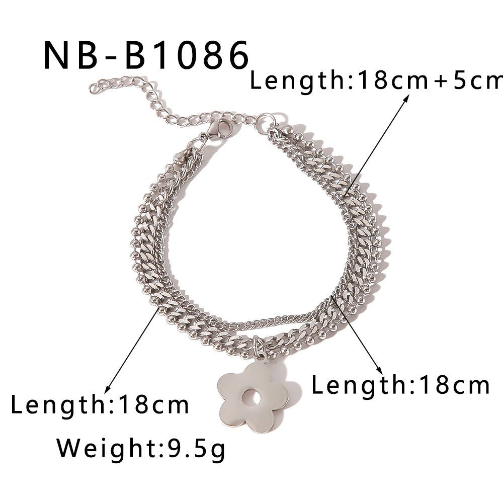 INS Style Butterfly and Cross Pendant Stainless Steel Multi-Layer Cuban Bracelet with Gold Plating for Unisex