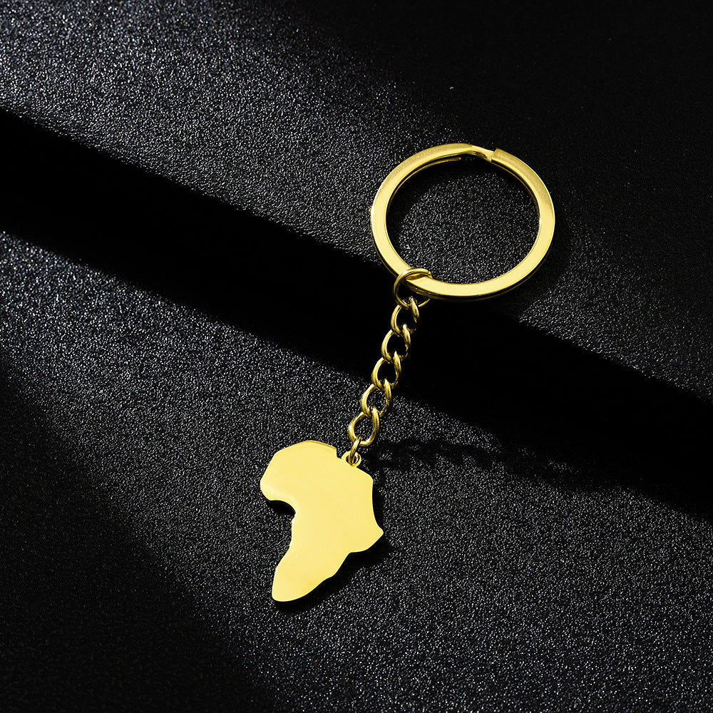 Llavero con Mapa de África en Forma de Corazón Estilo Étnico de Acero de Titanio para Hombres y Mujeres
