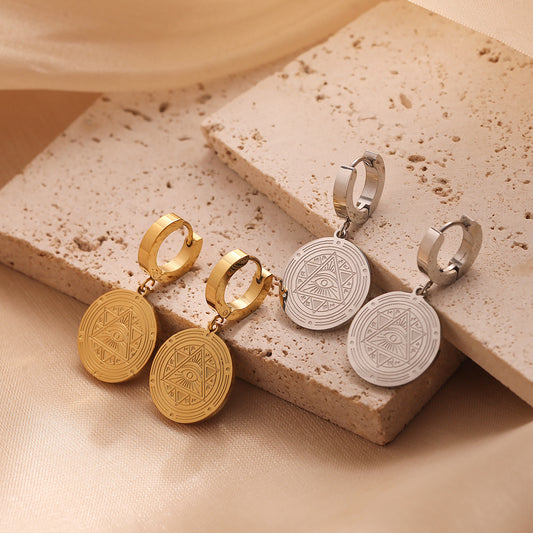 Pendientes redondos geométricos minimalistas de ojo turco para mujer de acero de titanio con diseño vintage y de moda