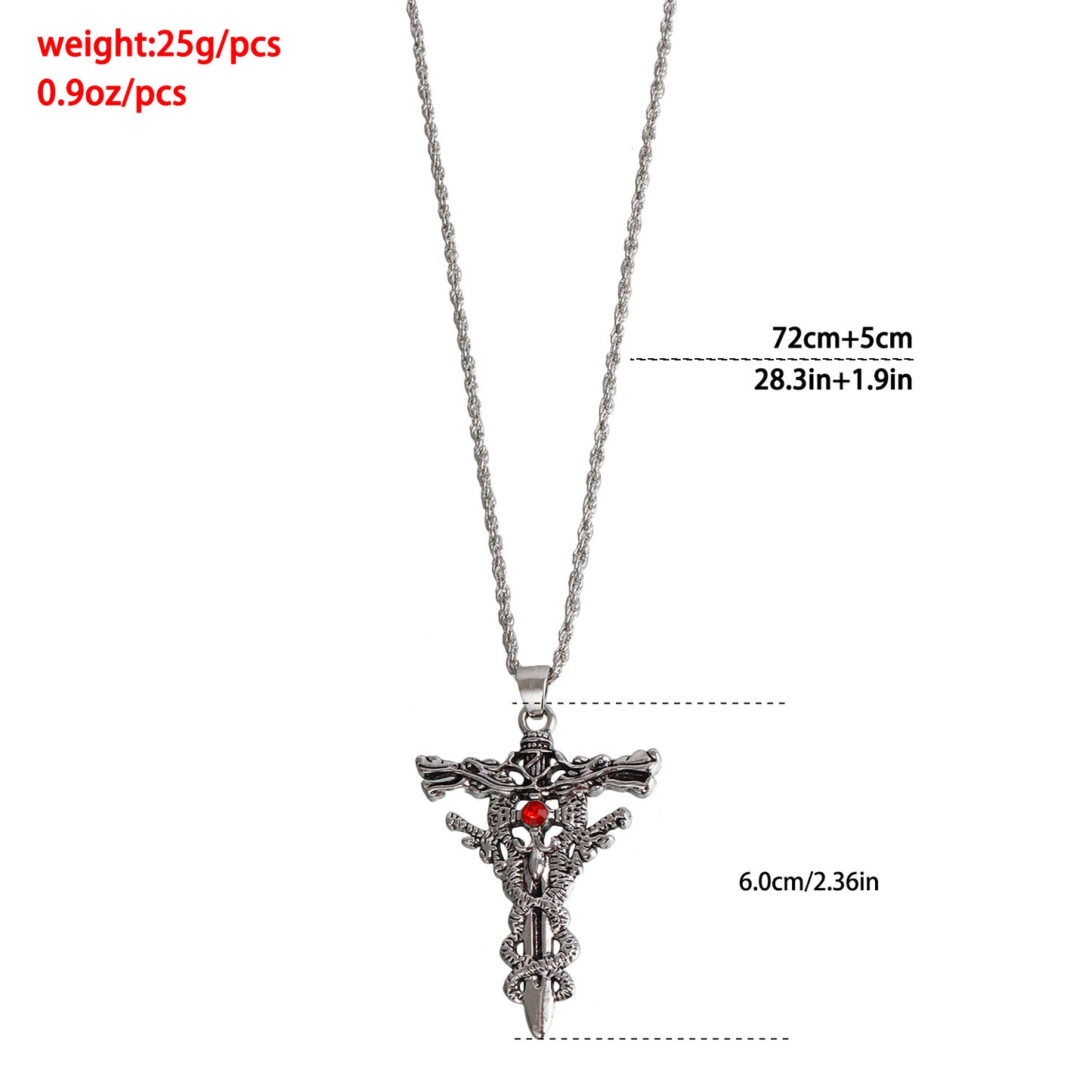 Minimalist Dragon Cross Pendant Necklace for Women in Plated Metal with Geometric Design Locket Chain