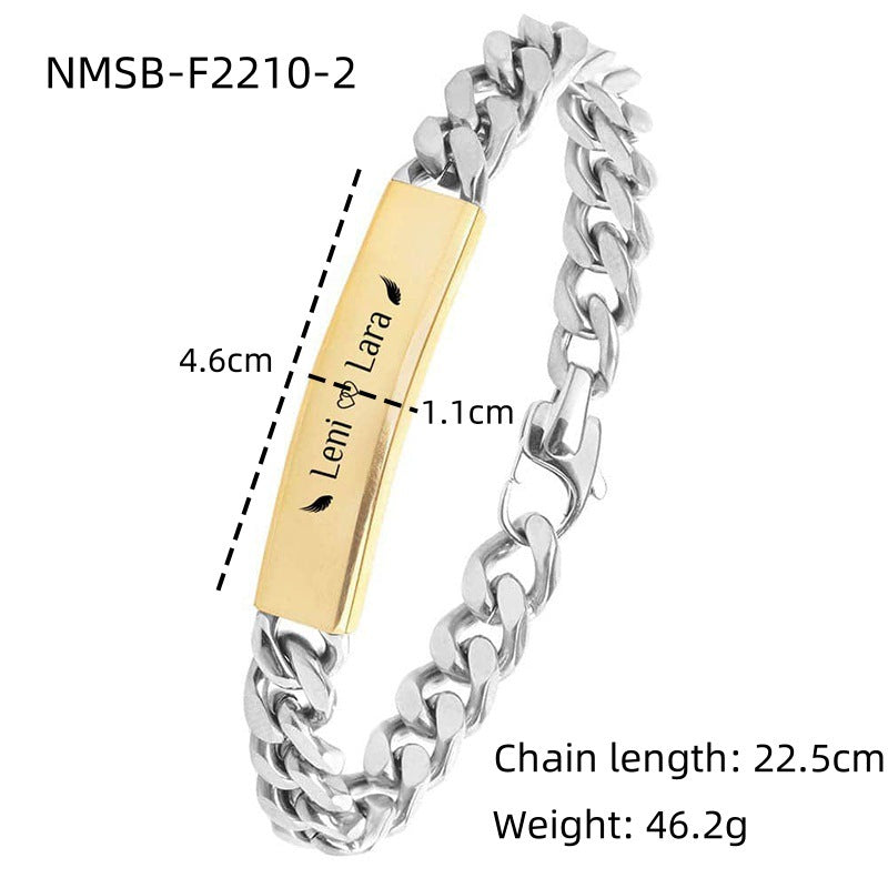 Pulsera de Acero Inoxidable con Letra Geométrica Minimalista para Hombre con Baño de Oro al Vacío de 18K