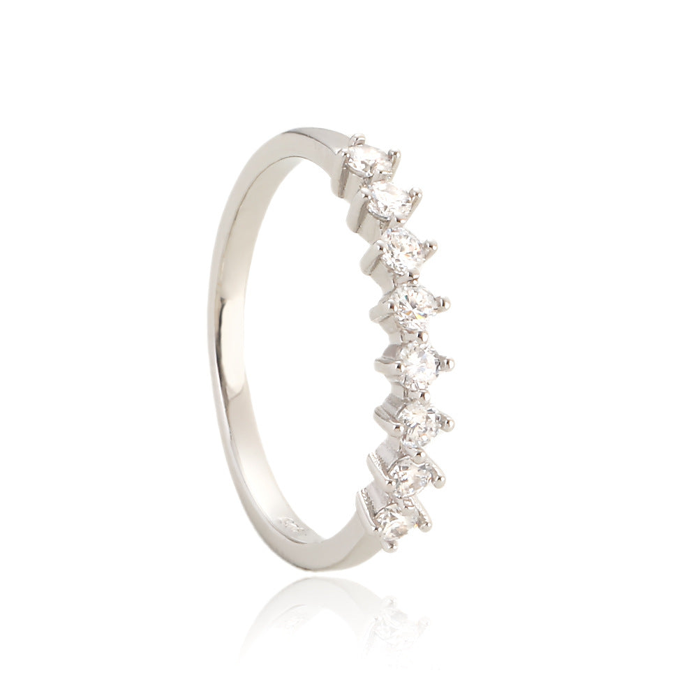 Minimalist 925 Sterling Silver Geometric Round Diamond Plated Ring for Women