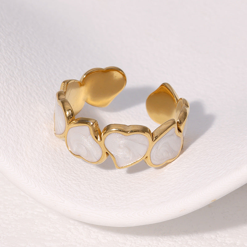 Minimalist Heart-Shaped Titanium Steel Adjustable Ring for Women with Enamel Finish and Hypoallergenic Plating