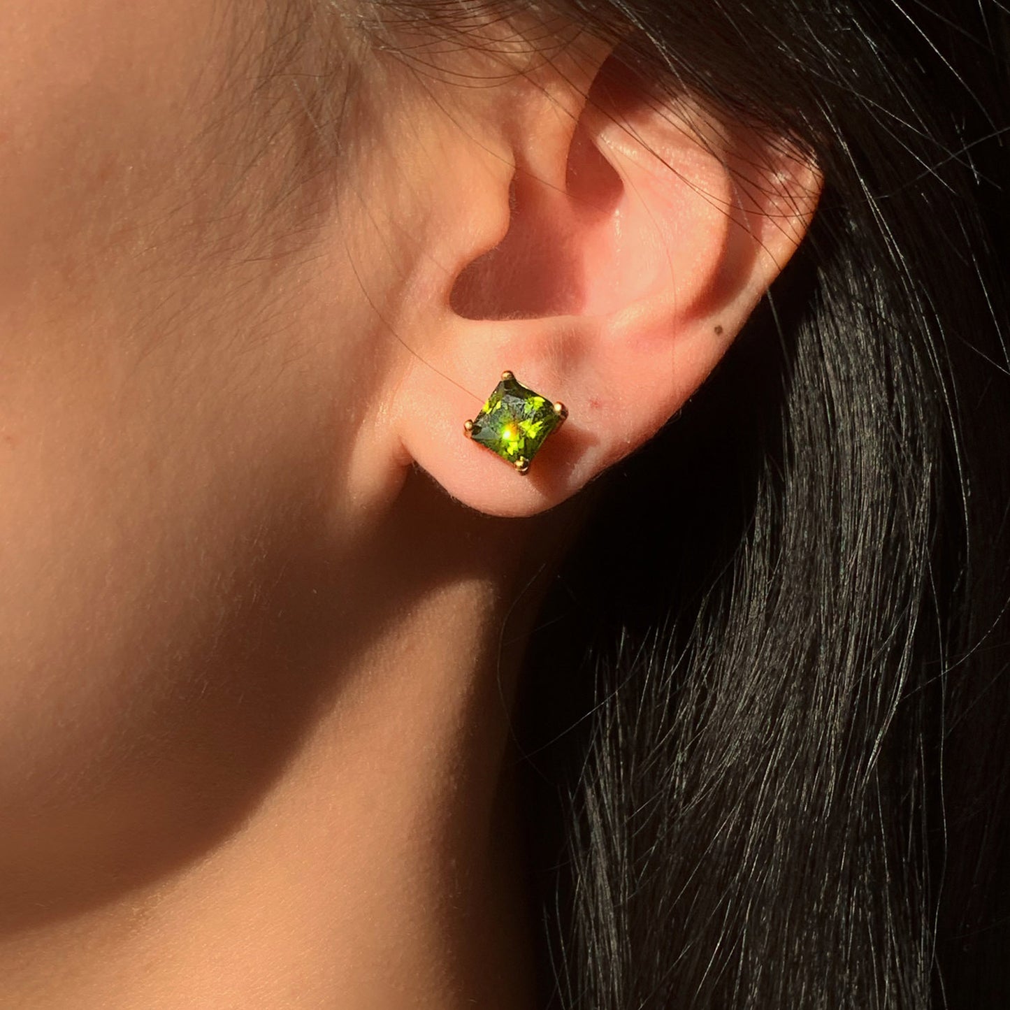 Minimalist 18K Gold Plated Stainless Steel Square Zircon Stud Earrings for Women