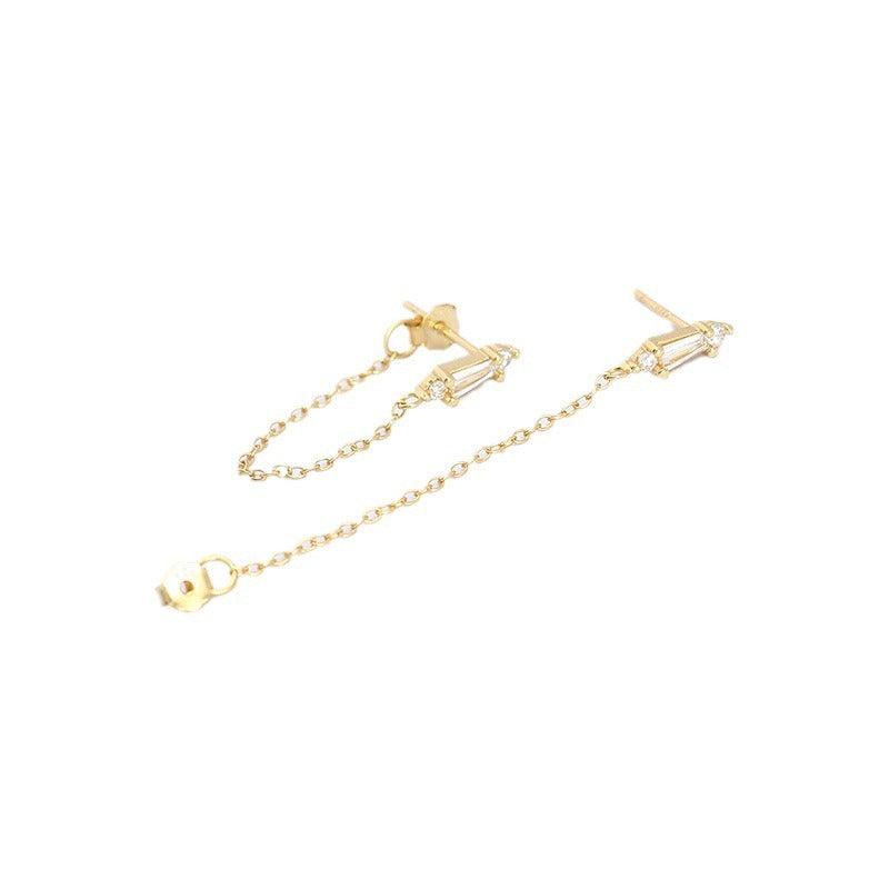 Orecchini a Catena Pendente con Inlay in Zirconia Cubica in Argento Sterling 925 Geometrici da Donna