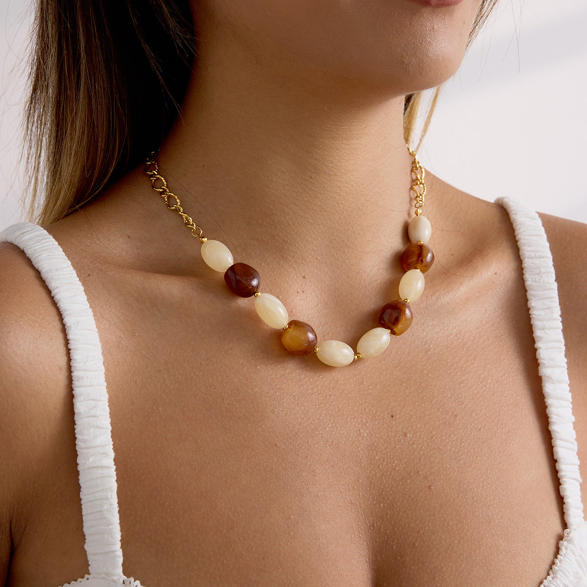 Collar de resina de acero de titanio chapado en oro de 18 quilates con PVD, geométrico minimalista para mujer