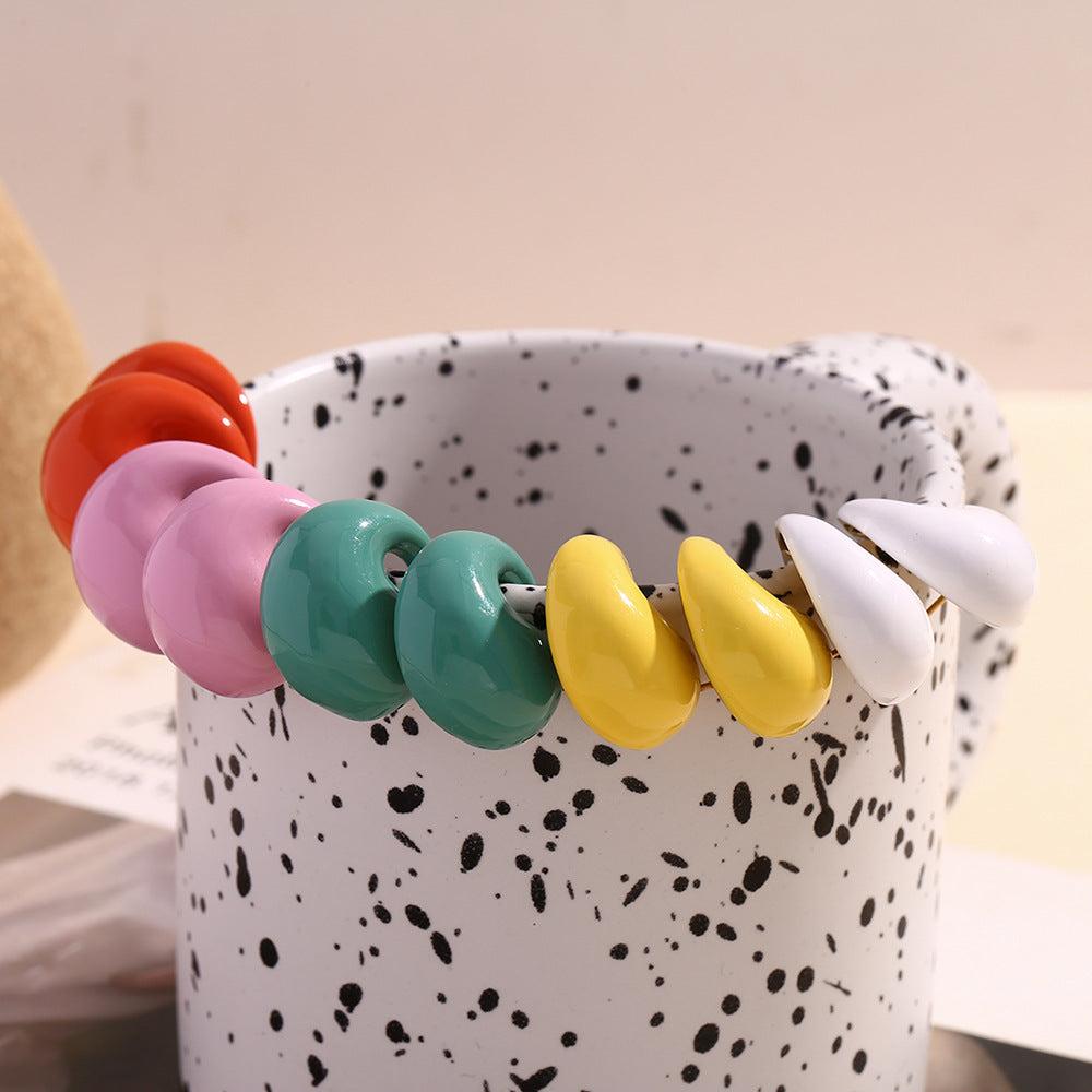 Orecchini a perno da donna in acciaio inossidabile geometrici, minimalisti e di tendenza, placcati in oro 18 carati con accenti smaltati a goccia