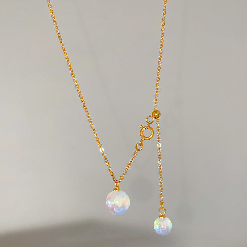Elegant Iridescent Pearl Tassel Geometric Titanium Steel Plated Necklace for Women