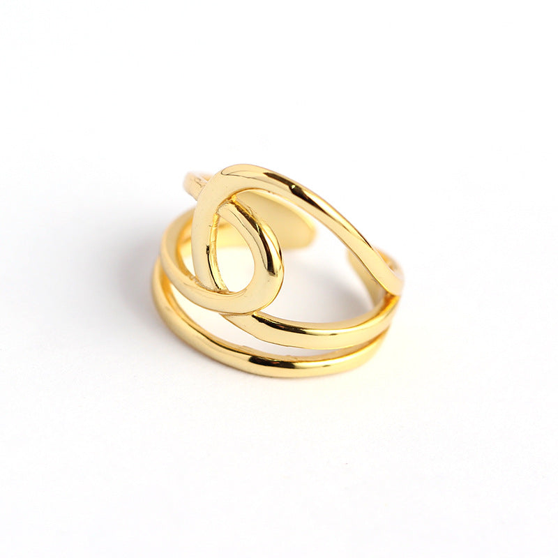 Anello aperto a doppio strato lucido geometrico in argento sterling 925 minimalista da donna