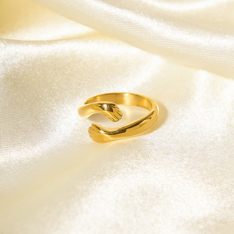 Ins Style Geometric Titanium Steel Ring with 18K Gold Plating for Women