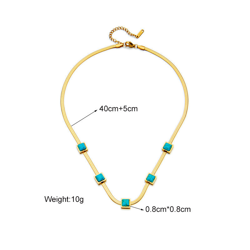 Collana a Catena Serpente con Pendente Quadrato Turchese Geometrico Minimalista alla Moda in Acciaio al Titanio con Placcatura Oro e Argento