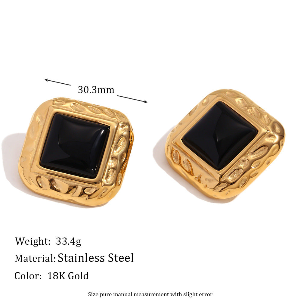 Orecchini a perno quadrati geometrici neri in acrilico in stile vintage in acciaio inossidabile con placcatura in oro 18 carati da donna