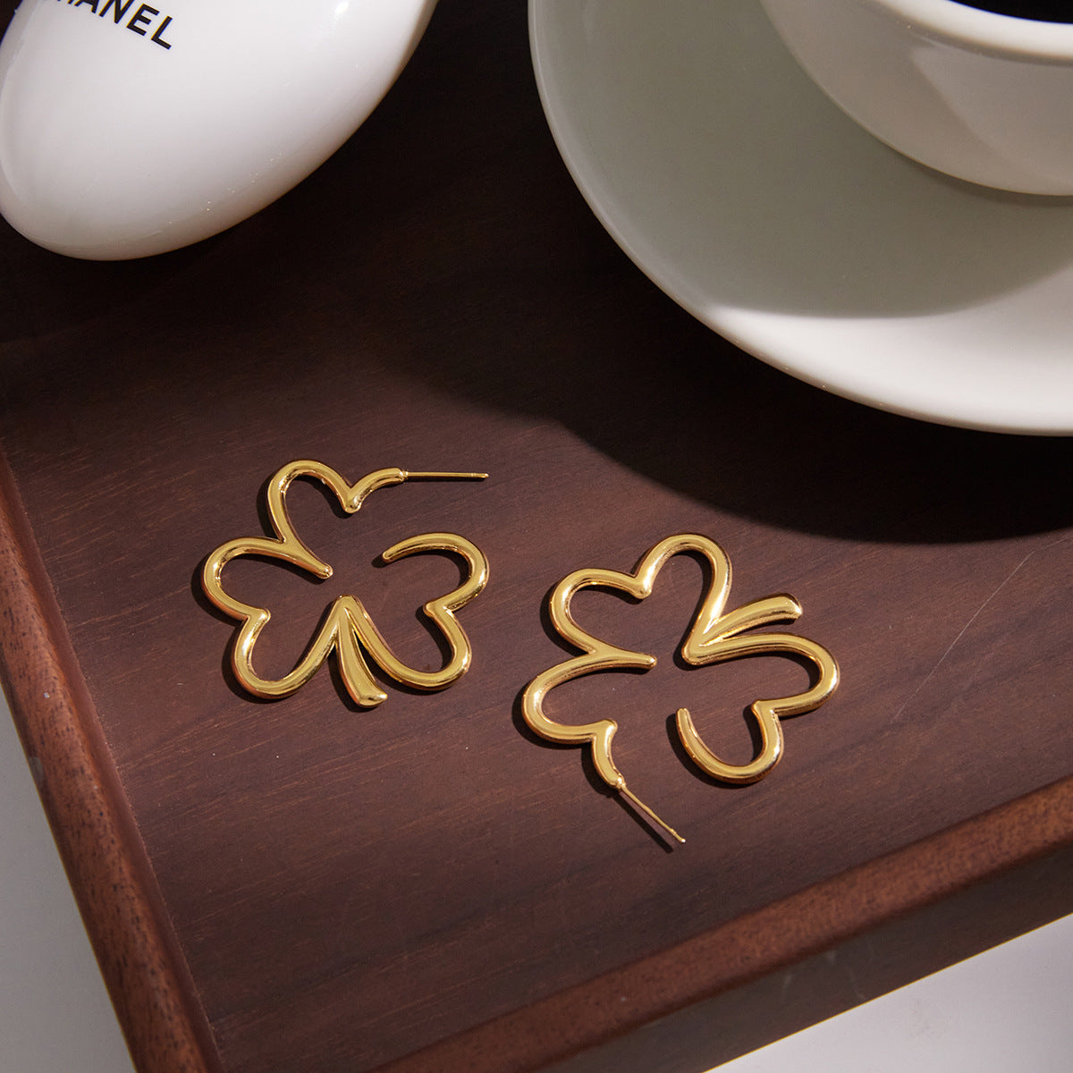 Elegant Geometric Floral Plated Stainless Steel Stud Earrings for Women