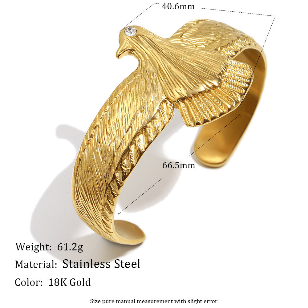 Minimalist Eagle-Shaped Stainless Steel Plated 18K Gold Bracelet for Women