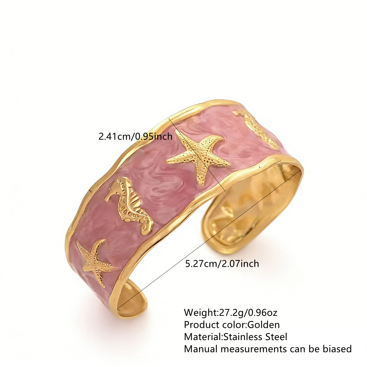 Elegante Pulsera Abierta de Lujo Floral con Esmalte de Aceite de Acero Inoxidable y Titanio con Cereza