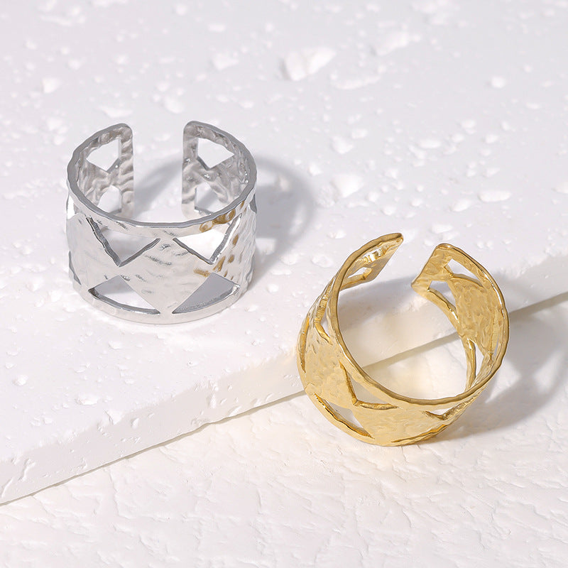 Anello Aperto Regolabile Geometrico Minimalista da Donna in Acciaio Inossidabile con Placcatura in Oro 18K