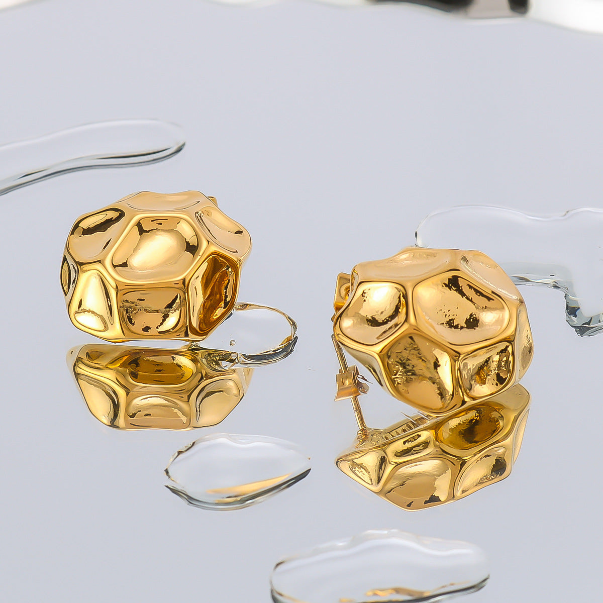Minimalist Geometric Honeycomb Texture Stainless Steel Polished Hollow Hoop Earrings for Women