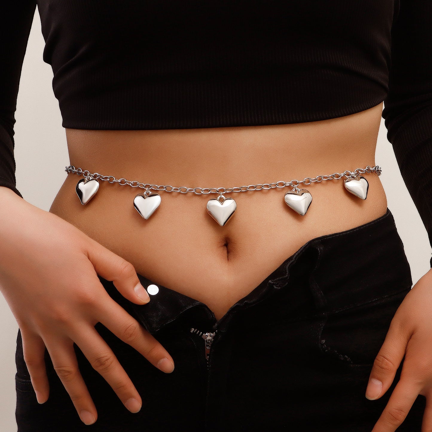 Punk Casual Heart Metal Waist Chain for Women