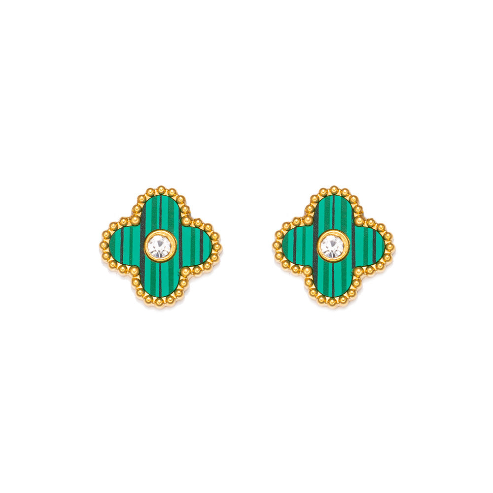 Minimalist Forest Style Four-Leaf Clover Stud Earrings in Titanium Steel with Plated Finish for Women