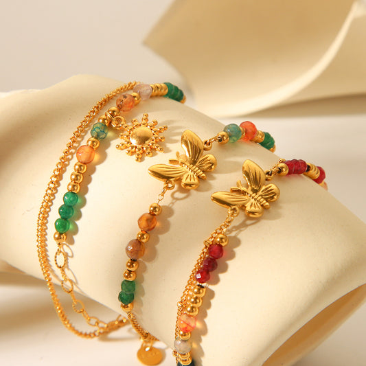 Pulsera con forma de mariposa de acero inoxidable estilo francés vintage para mujer, joyería elegante y minimalista