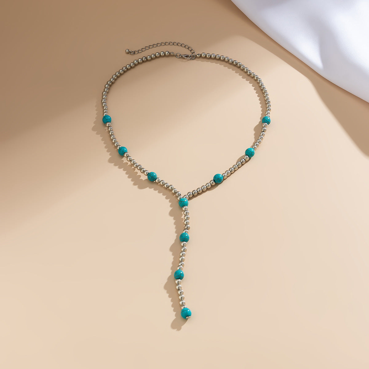 Vintage Bohemian Geometric Round Resin Ball Chain Necklace with Tassel for Women