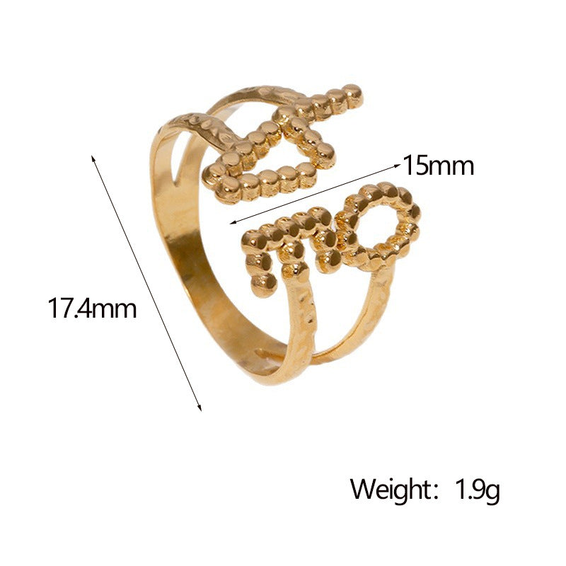 Minimalist Sweet Letter Stainless Steel Plated Open Ring LOVE Design for Women