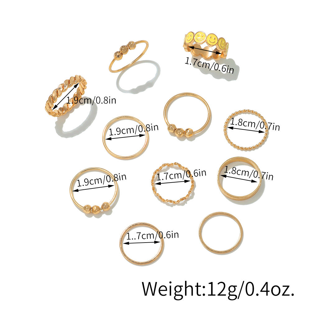 Sweet Minimalist Geometric Alloy Plated Drip Oil Smile Ring Set for Women