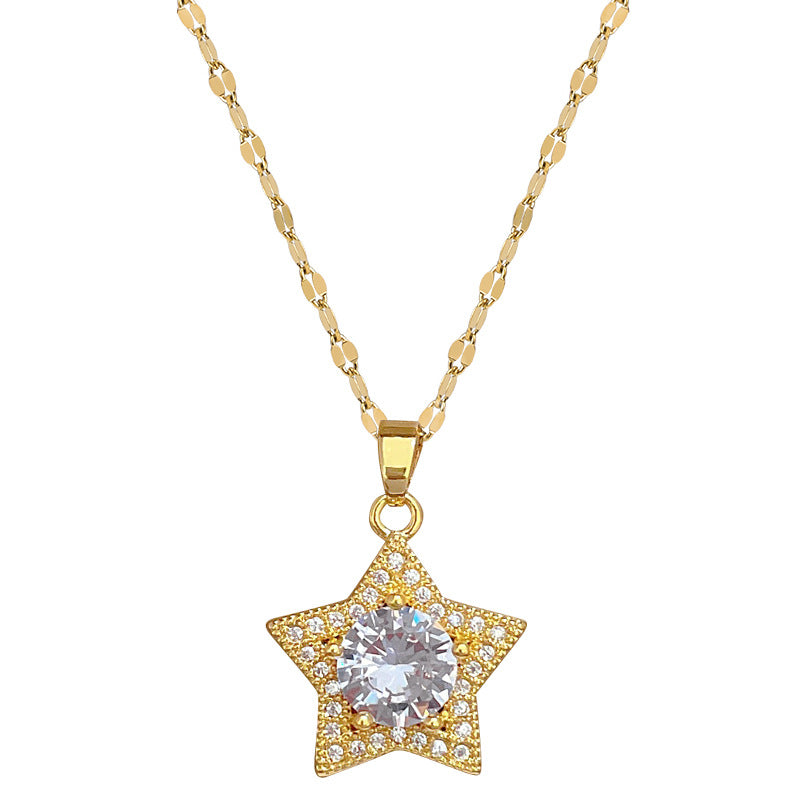 Minimalist Star-Shaped Titanium Steel Plated Necklace Earrings Ring Set with Cubic Zirconia for Women