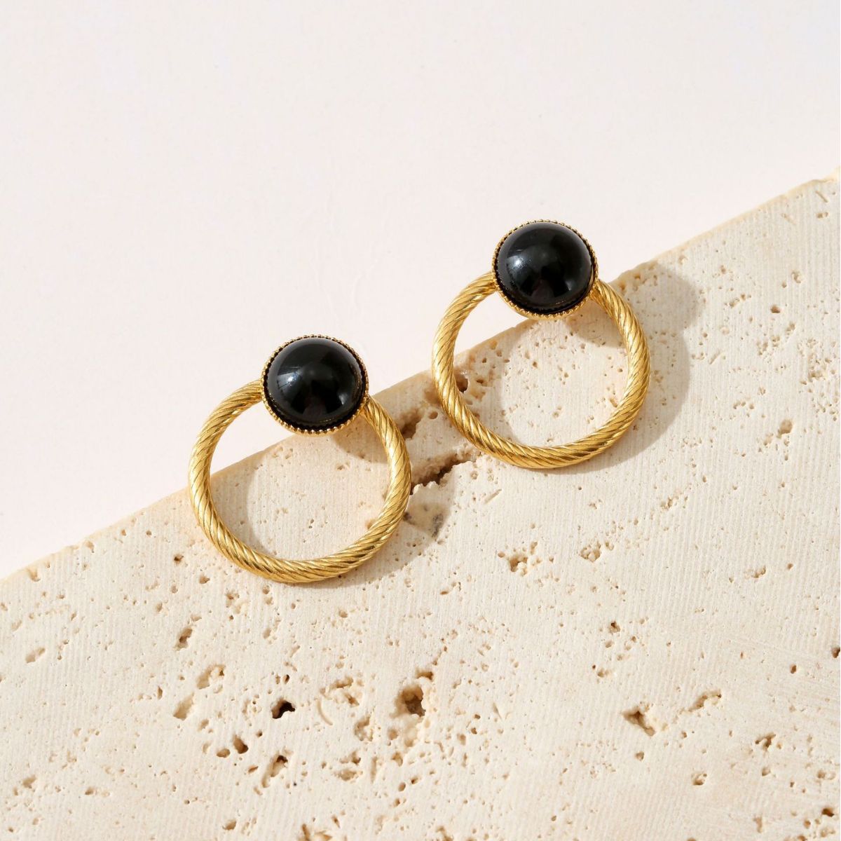 Pendientes de Acero Inoxidable Geométricos Vintage con Baño de Oro para Mujer, Aros Huecos