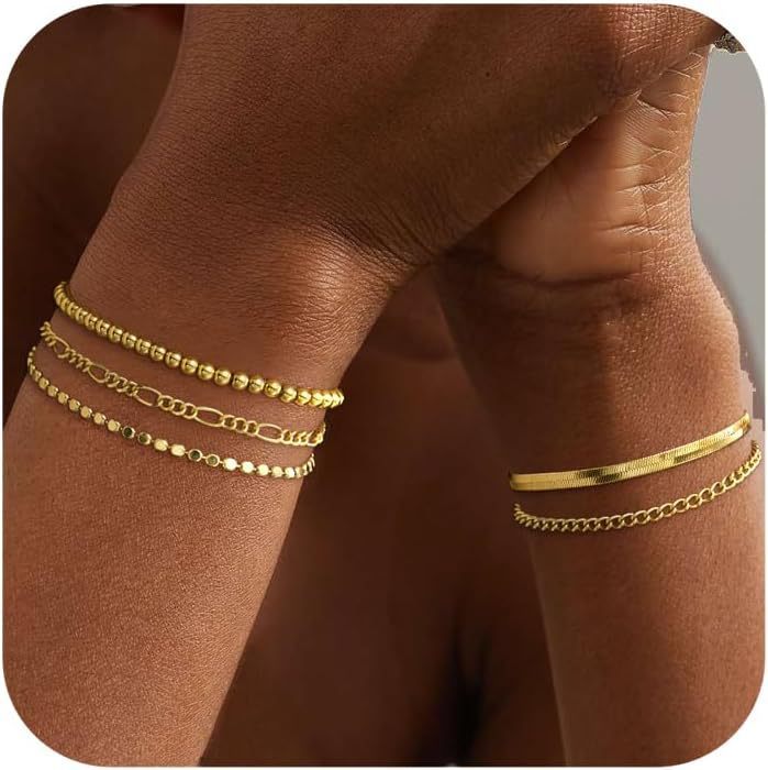Bohemian Minimalist Geometric Plated Alloy Cuban Link Chain Pearl Bracelet Set for Women