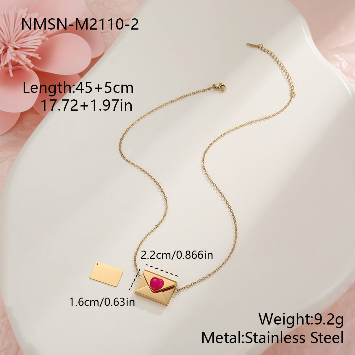Elegante collana da donna in acciaio inossidabile placcato oro 18 carati con ciondolo a forma di busta a cuore fai da te