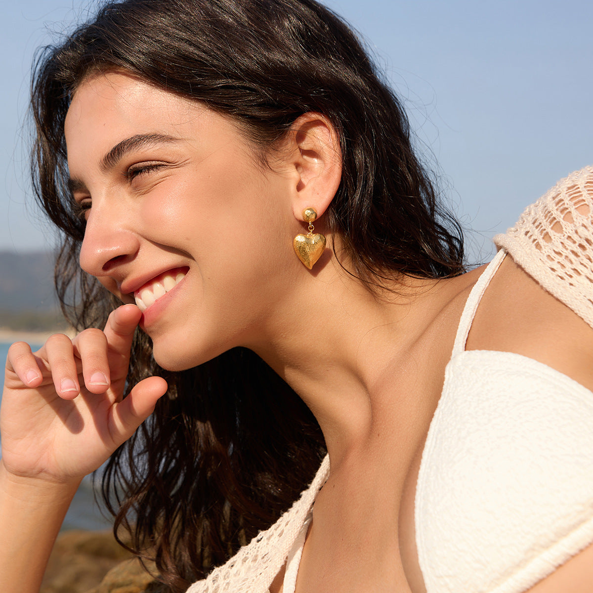 Heart Shaped Plated Stainless Steel Stud Earrings for Women